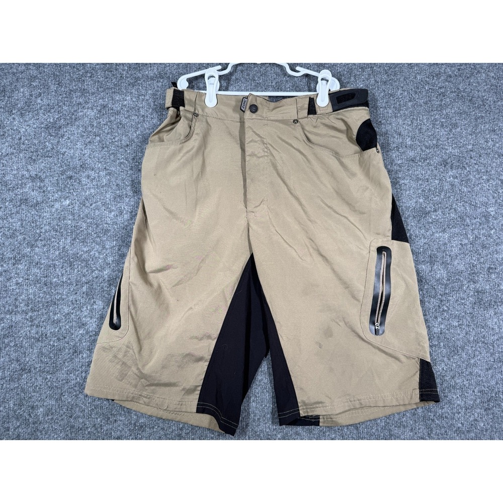 ZOIC Ether Cycling Shorts Men Large Beige Black Mountain Biking Adjustable Waist